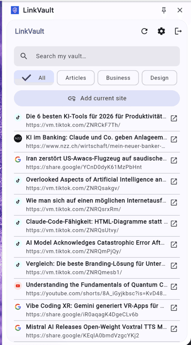 LinkVault browser extension popup