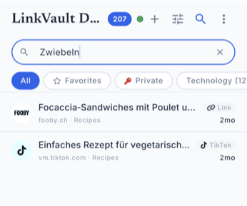 Semantic search results across saved links
